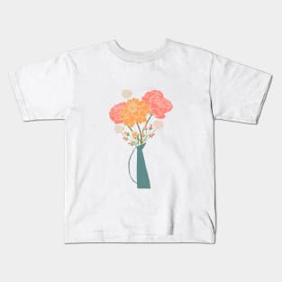 Bouquet of Flowers on Navy Blue Kids T-Shirt